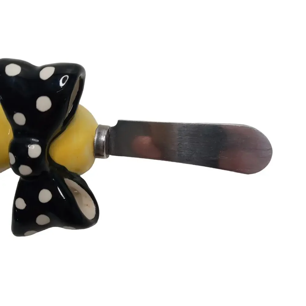 🐝Yellow Black Polka Dot Spreader Knife Cheese Butter Jam Whimsical Party Fun 🐝